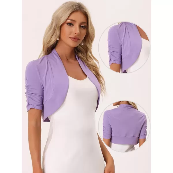 Allegra K Short Sleeve Shrugs for Women's Ruched Sleeve Open Front Cropped Bolero Cardigan