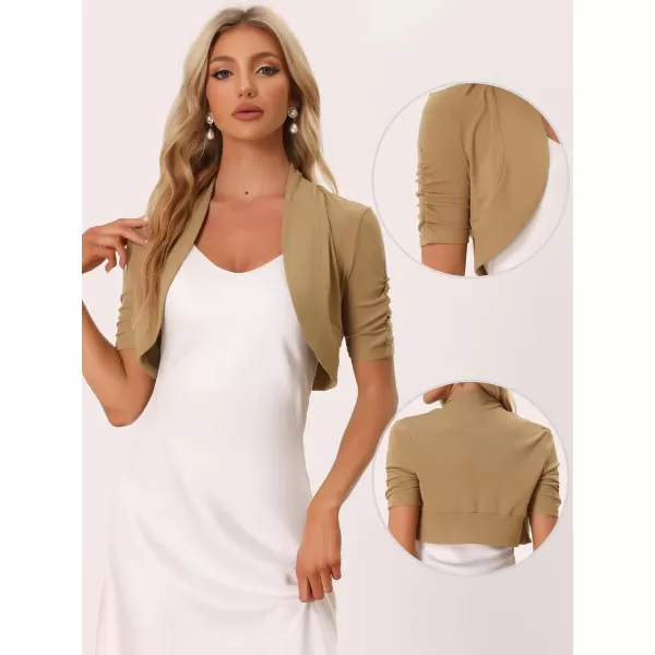 Allegra K Short Sleeve Shrugs for Women's Ruched Sleeve Open Front Cropped Bolero Cardigan