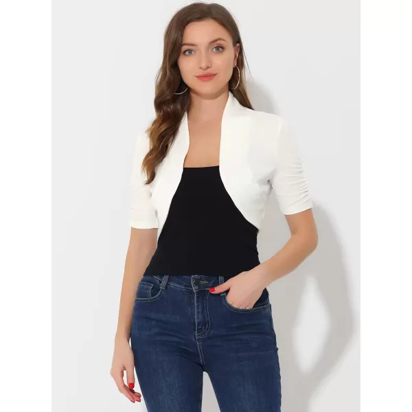 Allegra K Short Sleeve Shrugs for Women's Ruched Sleeve Open Front Cropped Bolero Cardigan