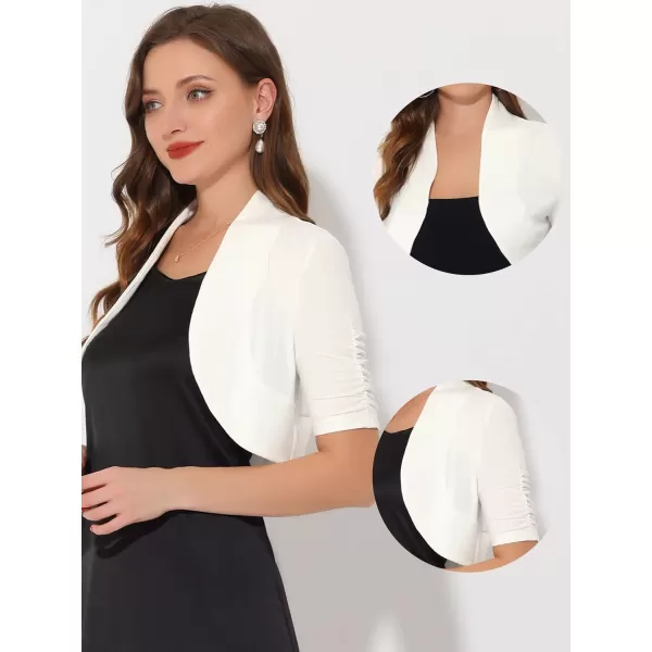 Allegra K Short Sleeve Shrugs for Women's Ruched Sleeve Open Front Cropped Bolero Cardigan