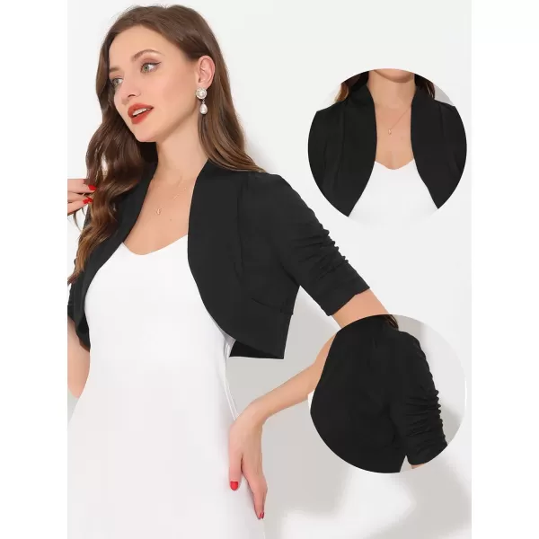 Allegra K Short Sleeve Shrugs for Women's Ruched Sleeve Open Front Cropped Bolero Cardigan