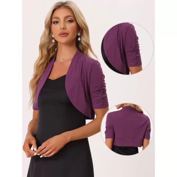 Allegra K Short Sleeve Shrugs for Women's Ruched Sleeve Open Front Cropped Bolero Cardigan