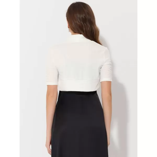 Allegra K Short Sleeve Shrugs for Women's Ruched Sleeve Open Front Cropped Bolero Cardigan