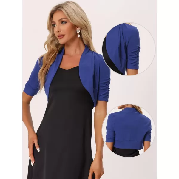 Allegra K Short Sleeve Shrugs for Women's Ruched Sleeve Open Front Cropped Bolero Cardigan