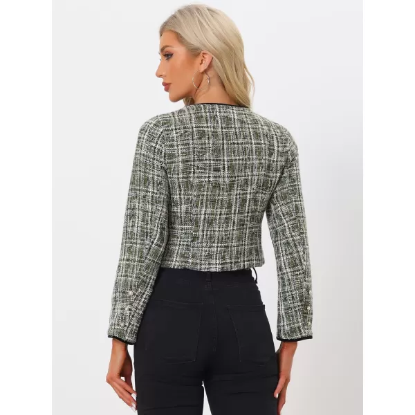 Allegra K Tweed Jacket for Women's Long Sleeve Casual Work Office Plaid Short Outwear