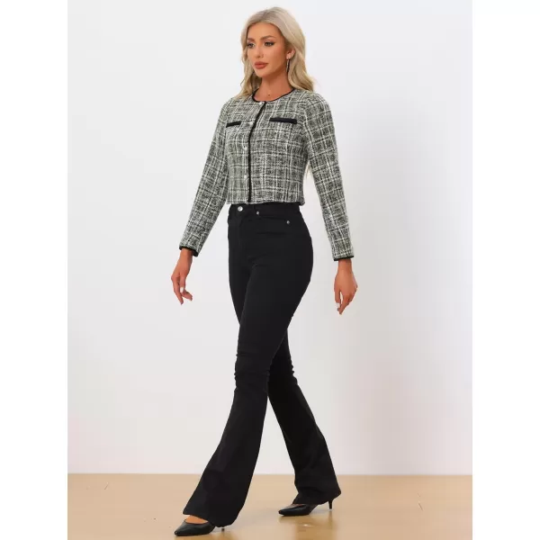 Allegra K Tweed Jacket for Women's Long Sleeve Casual Work Office Plaid Short Outwear