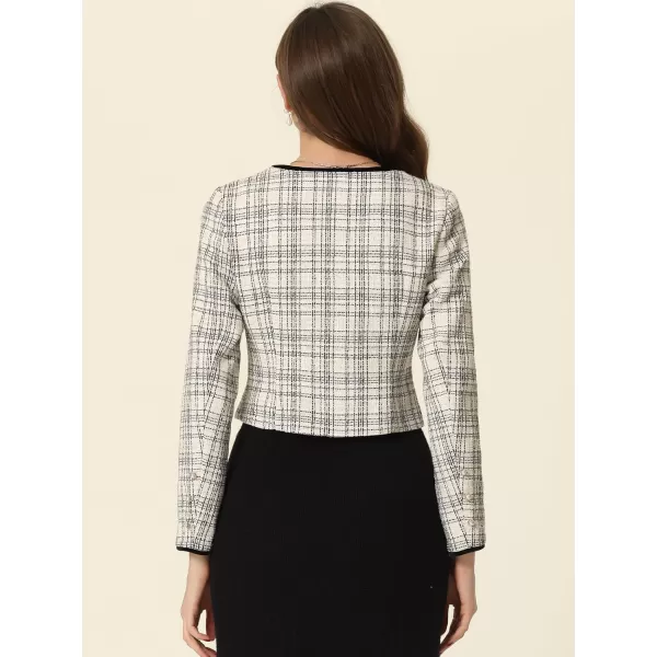 Allegra K Tweed Jacket for Women's Long Sleeve Casual Work Office Plaid Short Outwear