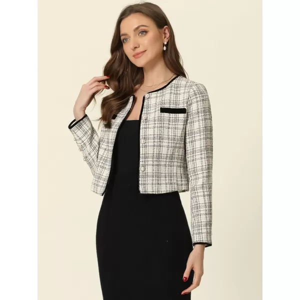 Allegra K Tweed Jacket for Women's Long Sleeve Casual Work Office Plaid Short Outwear