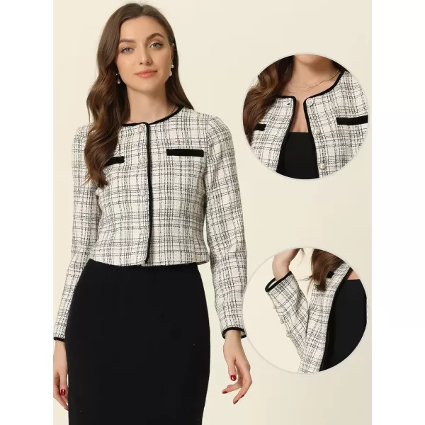 Allegra K Tweed Jacket for Women's Long Sleeve Casual Work Office Plaid Short Outwear