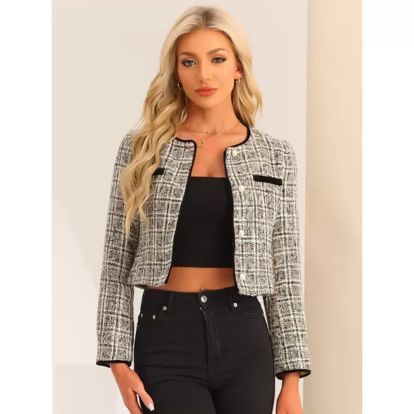 Allegra K Tweed Jacket for Women's Long Sleeve Casual Work Office Plaid Short Outwear