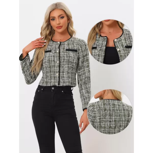 Allegra K Tweed Jacket for Women's Long Sleeve Casual Work Office Plaid Short Outwear