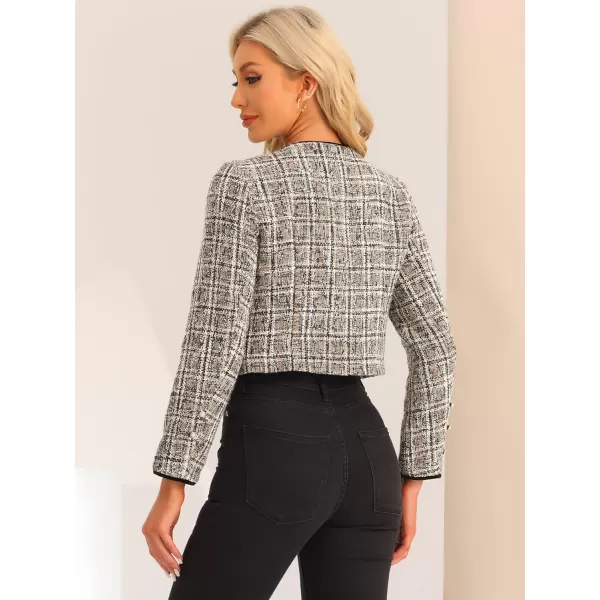 Allegra K Tweed Jacket for Women's Long Sleeve Casual Work Office Plaid Short Outwear