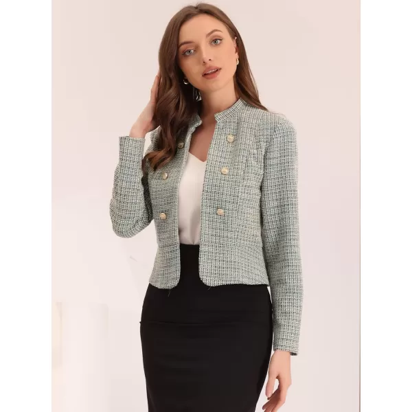 Allegra K Vintage Tweed Jackets for Women's Stand Collar Business Open Front Cropped Jacket