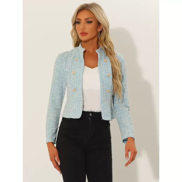 Allegra K Vintage Tweed Jackets for Women's Stand Collar Business Open Front Cropped Jacket