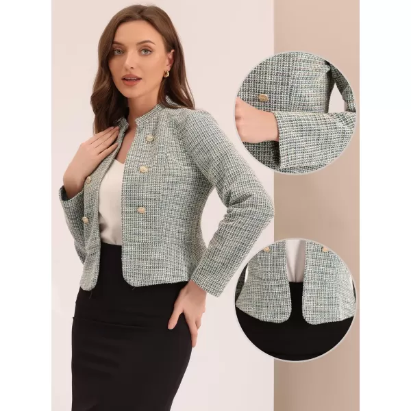 Allegra K Vintage Tweed Jackets for Women's Stand Collar Business Open Front Cropped Jacket