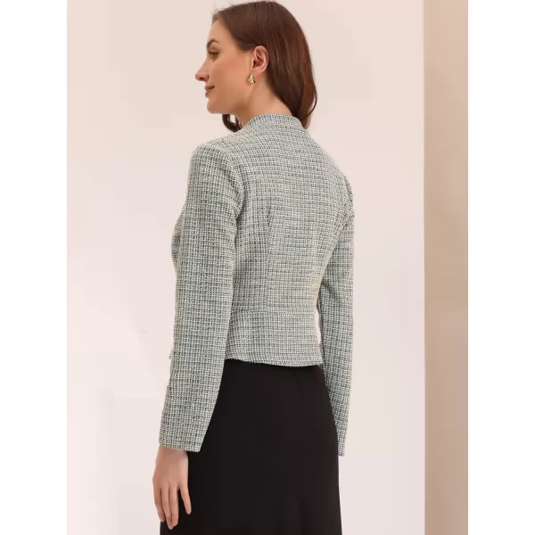 Allegra K Vintage Tweed Jackets for Women's Stand Collar Business Open Front Cropped Jacket