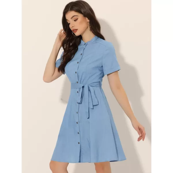 Allegra K Women's Button Down Short Sleeve Denim Chambray Shirt Dress