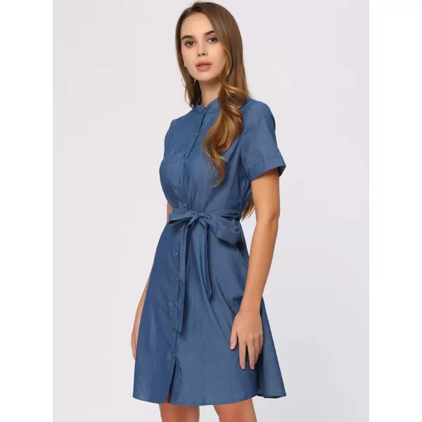 Allegra K Women's Button Down Short Sleeve Denim Chambray Shirt Dress