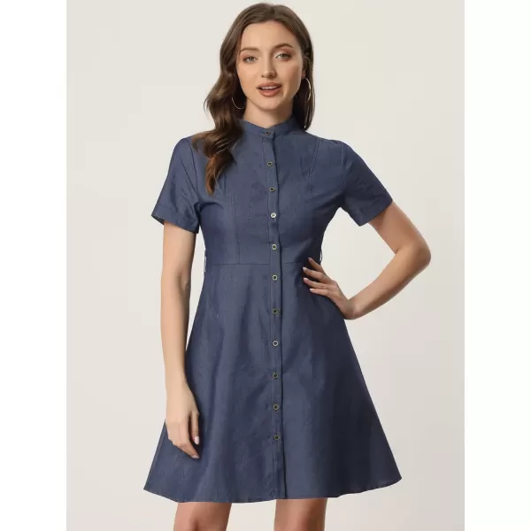 Allegra K Women's Button Down Short Sleeve Denim Chambray Shirt Dress