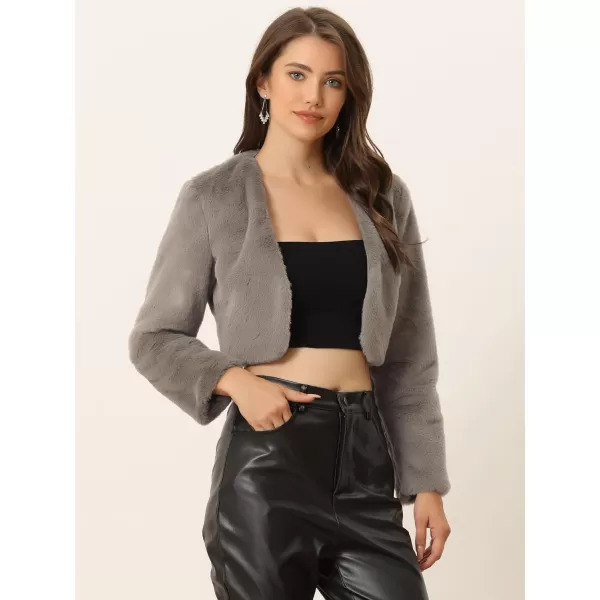 Allegra K Women's Christmas Cropped Jacket Evening Open Front Bolero Faux Fur Shrug