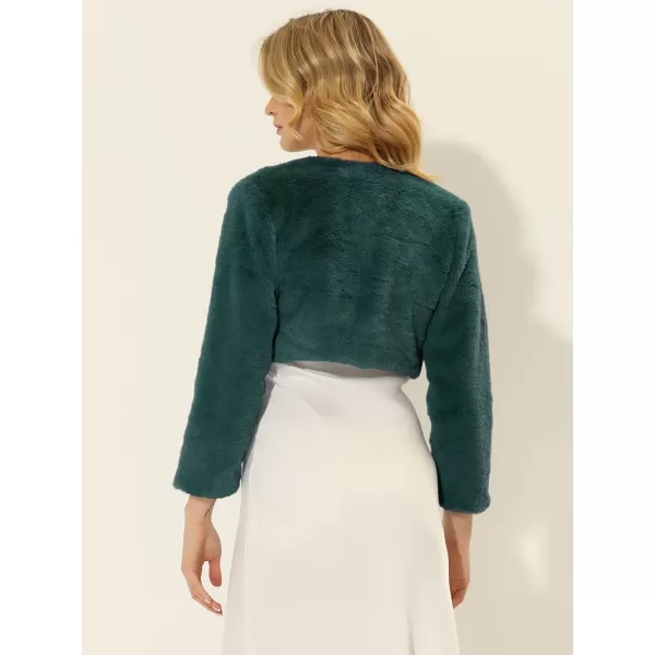 Allegra K Women's Christmas Cropped Jacket Evening Open Front Bolero Faux Fur Shrug