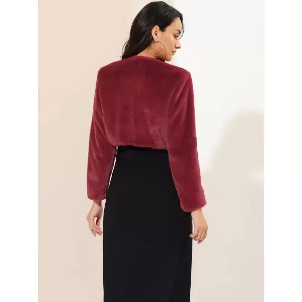 Allegra K Women's Christmas Cropped Jacket Evening Open Front Bolero Faux Fur Shrug