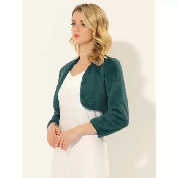 Allegra K Women's Christmas Cropped Jacket Evening Open Front Bolero Faux Fur Shrug