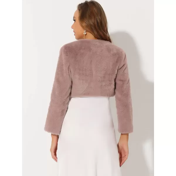 Allegra K Women's Christmas Cropped Jacket Evening Open Front Bolero Faux Fur Shrug