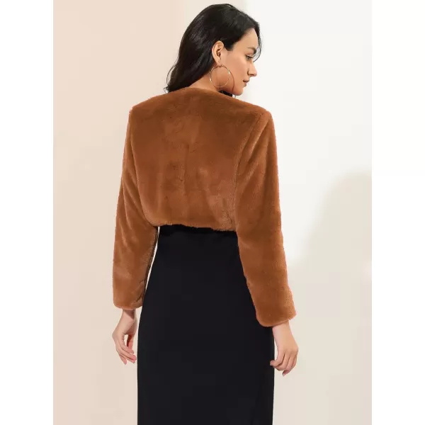 Allegra K Women's Christmas Cropped Jacket Evening Open Front Bolero Faux Fur Shrug