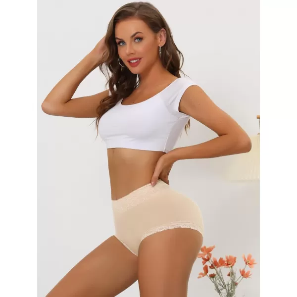 Allegra K Women's Cotton Underwear High-Rise Lace Trim Tummy Control Full Coverage Brief