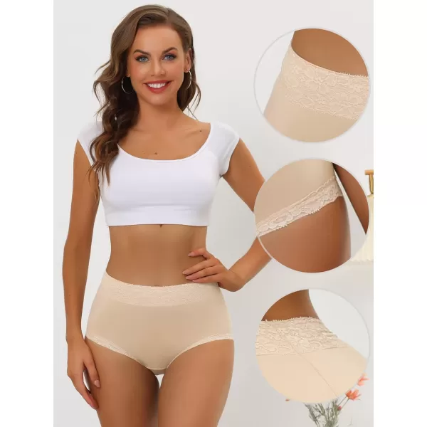 Allegra K Women's Cotton Underwear High-Rise Lace Trim Tummy Control Full Coverage Brief