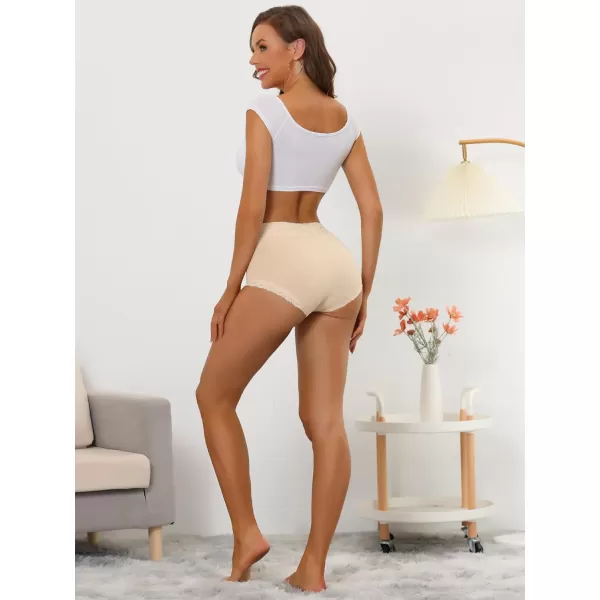 Allegra K Women's Cotton Underwear High-Rise Lace Trim Tummy Control Full Coverage Brief