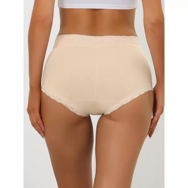 Allegra K Women's Cotton Underwear High-Rise Lace Trim Tummy Control Full Coverage Brief