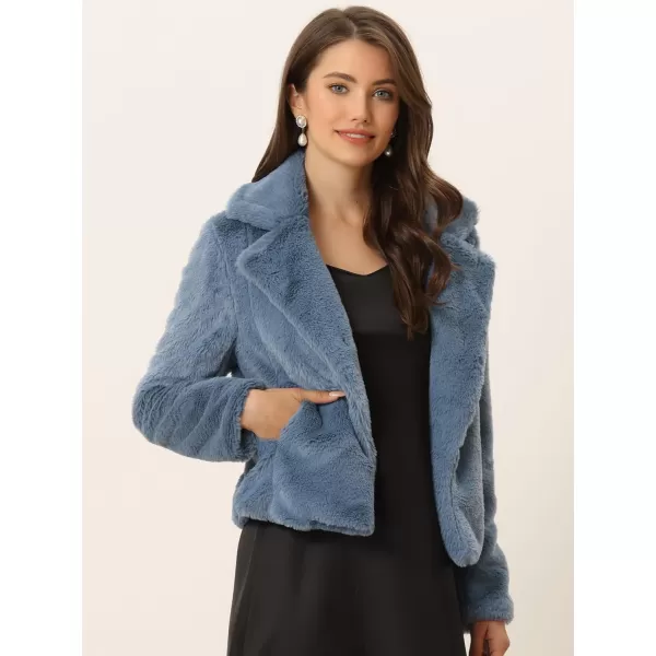 Allegra K Women's Cropped Faux Fur Jacket Lapel Cardigan Shrug 2023 Winter Fluffy Faux Fur Coat