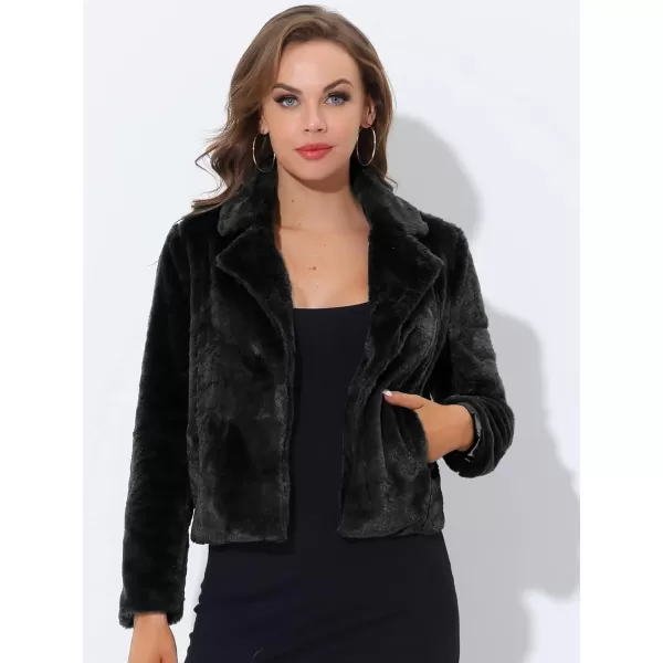 Allegra K Women's Cropped Faux Fur Jacket Lapel Cardigan Shrug 2023 Winter Fluffy Faux Fur Coat