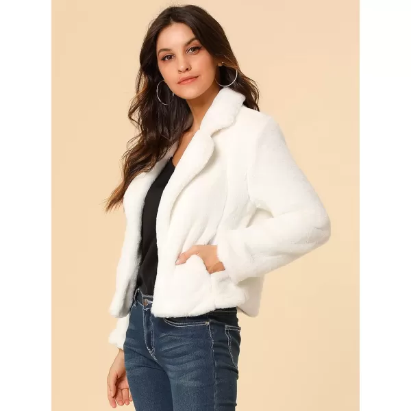 Allegra K Women's Cropped Faux Fur Jacket Lapel Cardigan Shrug 2023 Winter Fluffy Faux Fur Coat