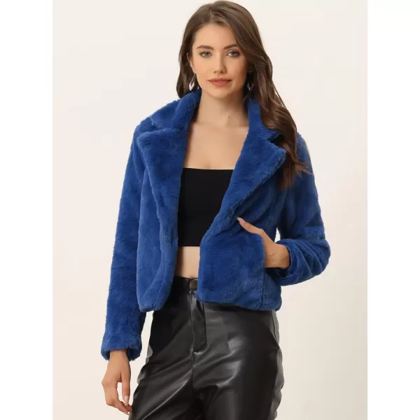 Allegra K Women's Cropped Faux Fur Jacket Lapel Cardigan Shrug 2023 Winter Fluffy Faux Fur Coat