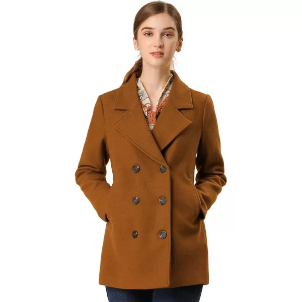 Allegra K Women's Long Sleeves Double Breasted Button Winter Outerwear Pea Coat