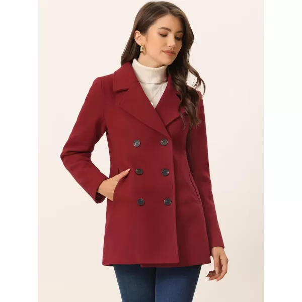 Allegra K Women's Long Sleeves Double Breasted Button Winter Outerwear Pea Coat