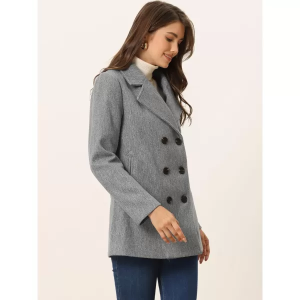 Allegra K Women's Long Sleeves Double Breasted Button Winter Outerwear Pea Coat