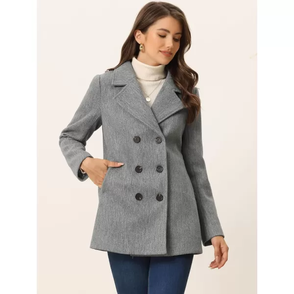 Allegra K Women's Long Sleeves Double Breasted Button Winter Outerwear Pea Coat