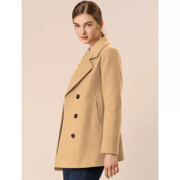 Allegra K Women's Long Sleeves Double Breasted Button Winter Outerwear Pea Coat