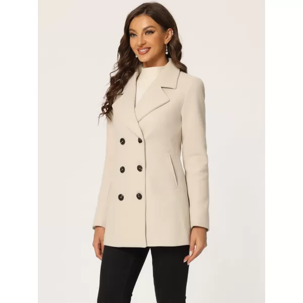 Allegra K Women's Long Sleeves Double Breasted Button Winter Outerwear Pea Coat