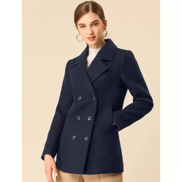 Allegra K Women's Long Sleeves Double Breasted Button Winter Outerwear Pea Coat