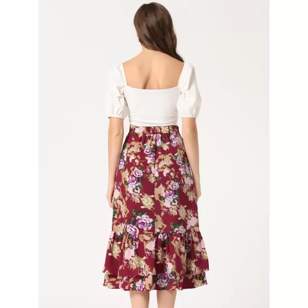 Allegra K Women's Printed Skirt Chiffon Elastic Waist Ruffle Tiered Flowy Midi Skirts