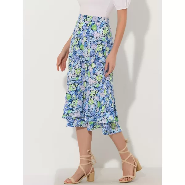 Allegra K Women's Printed Skirt Chiffon Elastic Waist Ruffle Tiered Flowy Midi Skirts