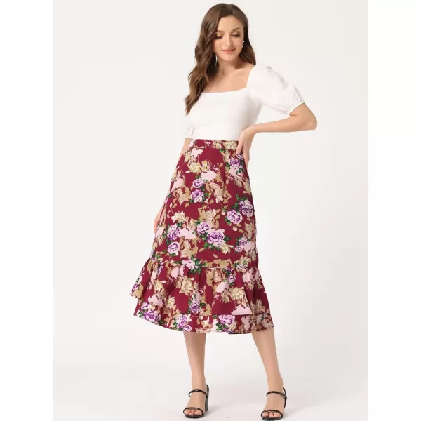 Allegra K Women's Printed Skirt Chiffon Elastic Waist Ruffle Tiered Flowy Midi Skirts