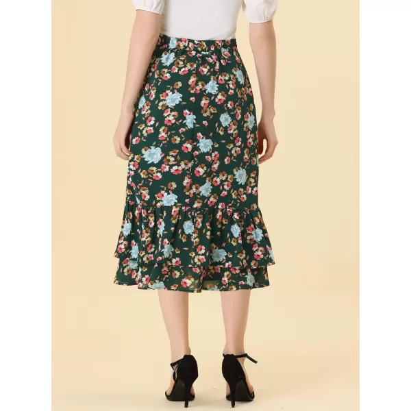 Allegra K Women's Printed Skirt Chiffon Elastic Waist Ruffle Tiered Flowy Midi Skirts