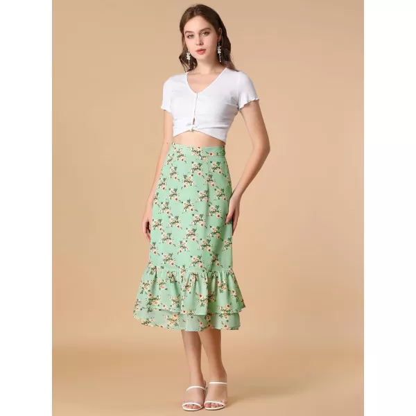 Allegra K Women's Printed Skirt Chiffon Elastic Waist Ruffle Tiered Flowy Midi Skirts