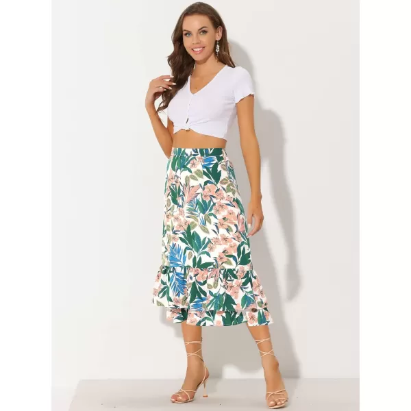 Allegra K Women's Printed Skirt Chiffon Elastic Waist Ruffle Tiered Flowy Midi Skirts